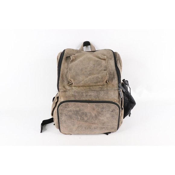 Vintage 90s Streetwear Distressed Suede Leather Backpack Book Bag Pack Brown